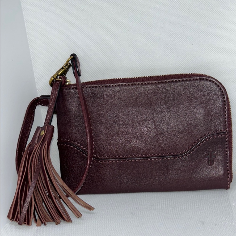 Frye Maroon Leather Wristlet